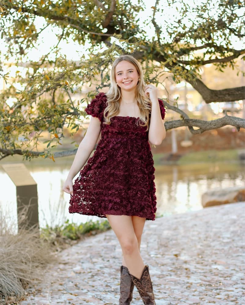 Maroon Krystal Rosette Dress - Image 1