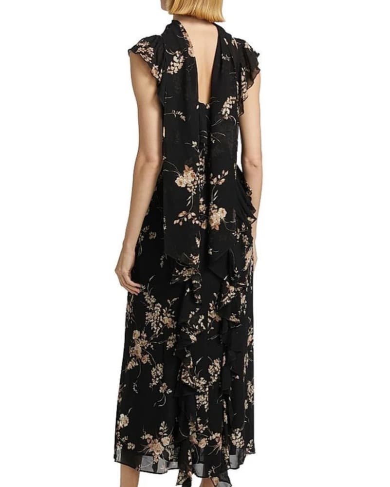 Reformation Floral Black Dress w/ Scarf - Image 3