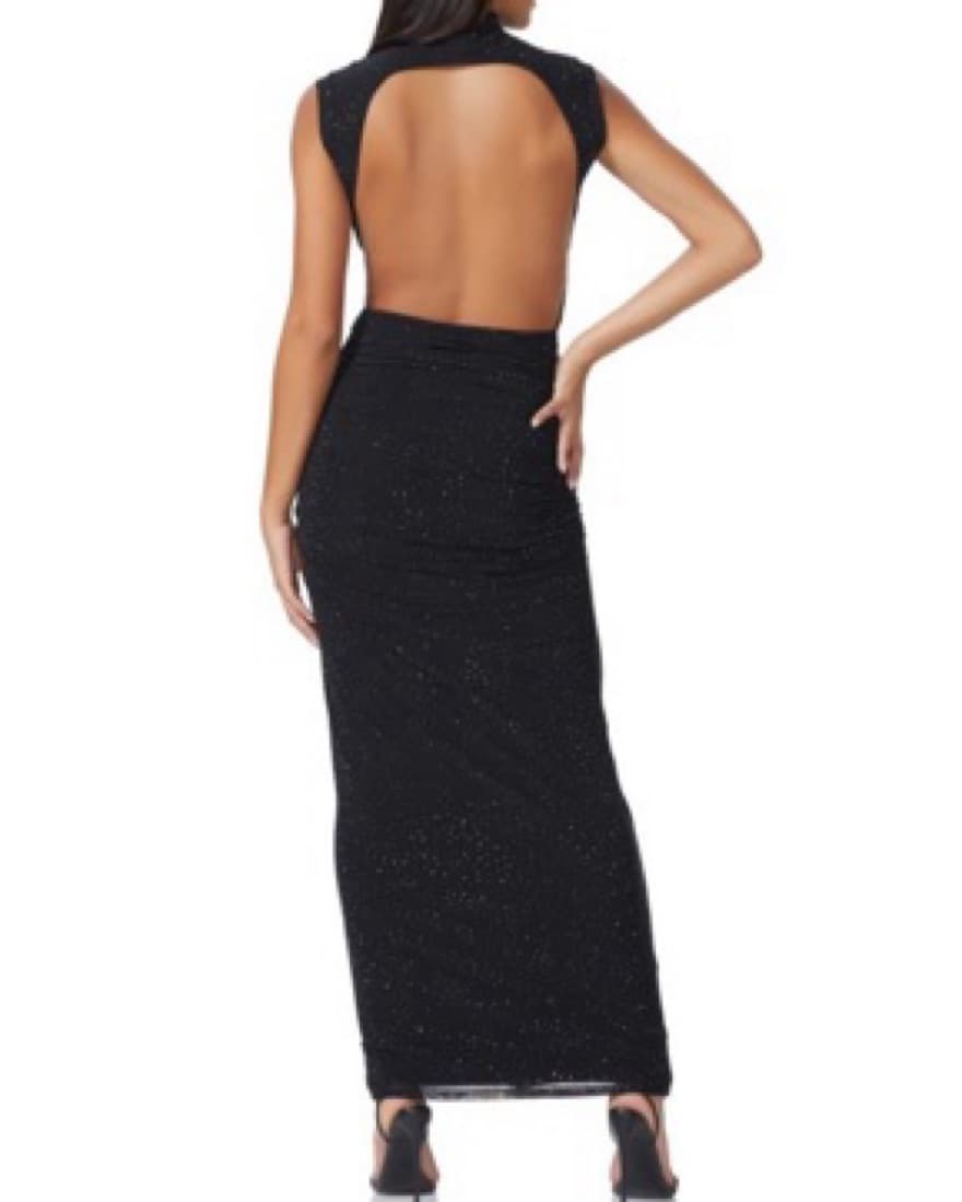 Black Sequined Mock Neck Maxi Dress - Image 3