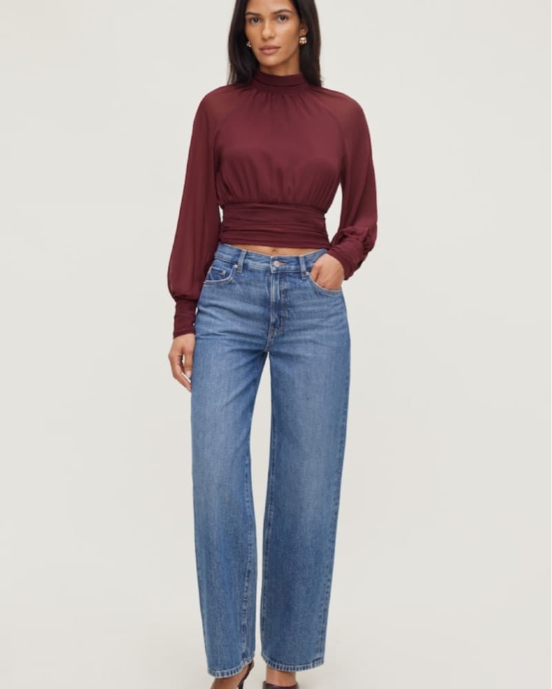 Alluring Burgundy Balloon Sleeve Blouse - Image 3