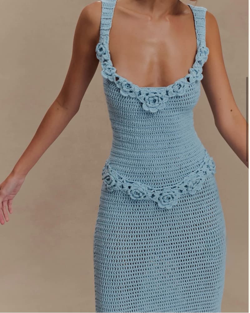 Teagan Floral Hand Crochet Midi Dress - Image 3