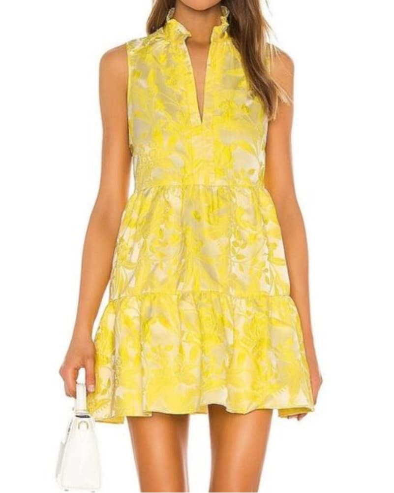 Amanda Uprichard Yellow Jacquard Dress - Image 1