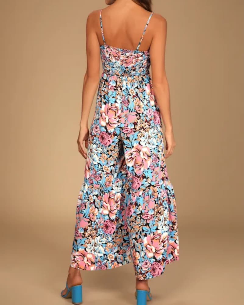 Multi Floral Smocked Sleeveless Jumpsuit - Image 5