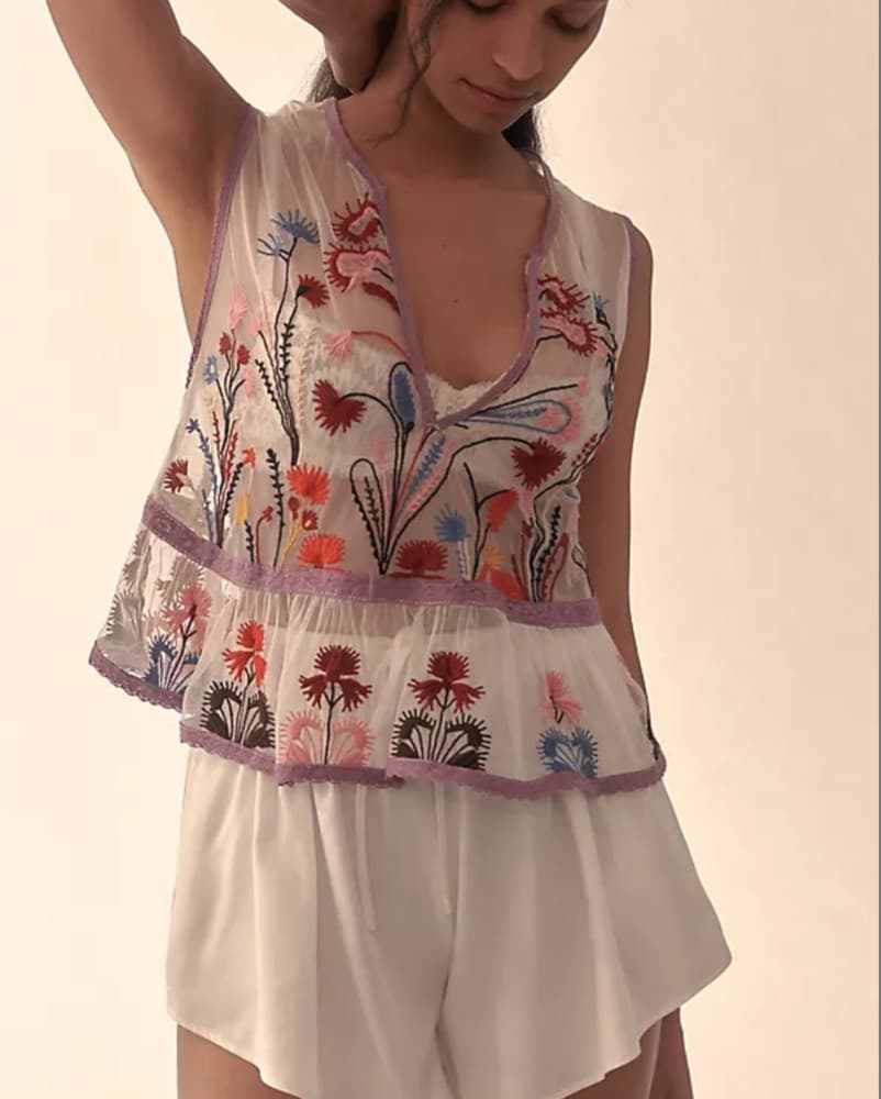 Anthropologie Sheer Embroderied Top  - Image 2