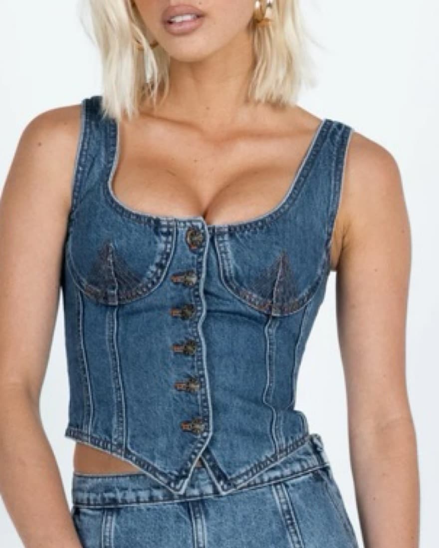 After Hours Corset Denim Top  - Image 1