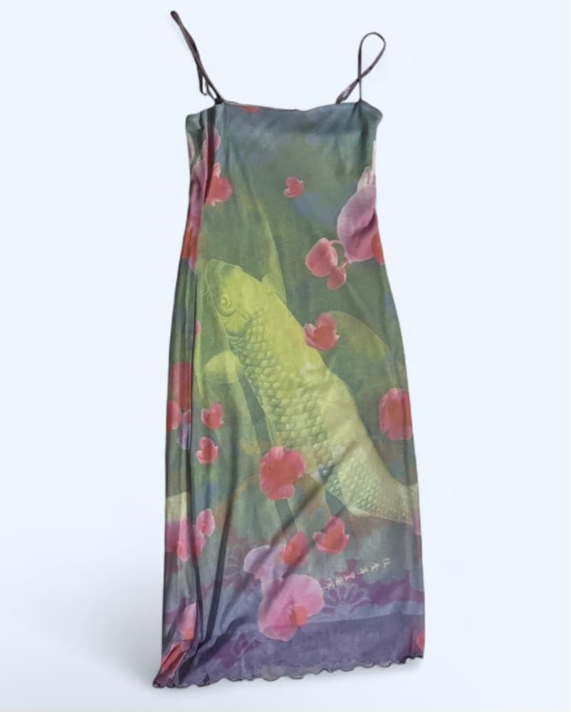 Graphic Mesh Printed Koi Midi Dress - Image 1