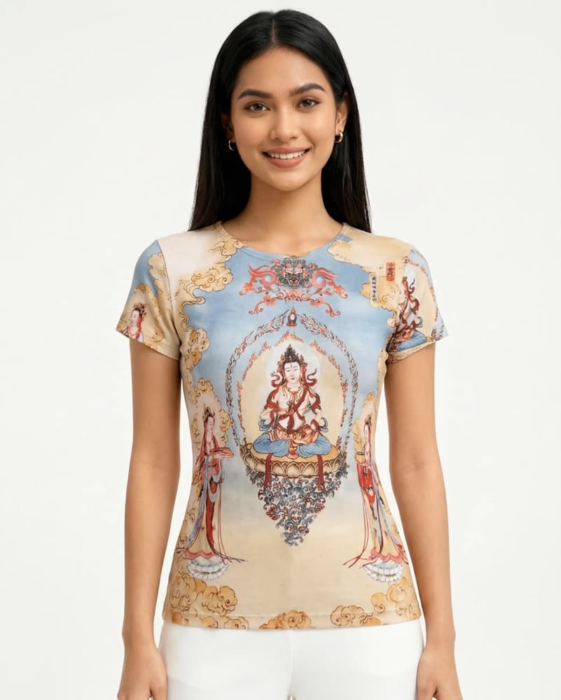 Buddha All Over Print Short Sleeve Top - Image 1