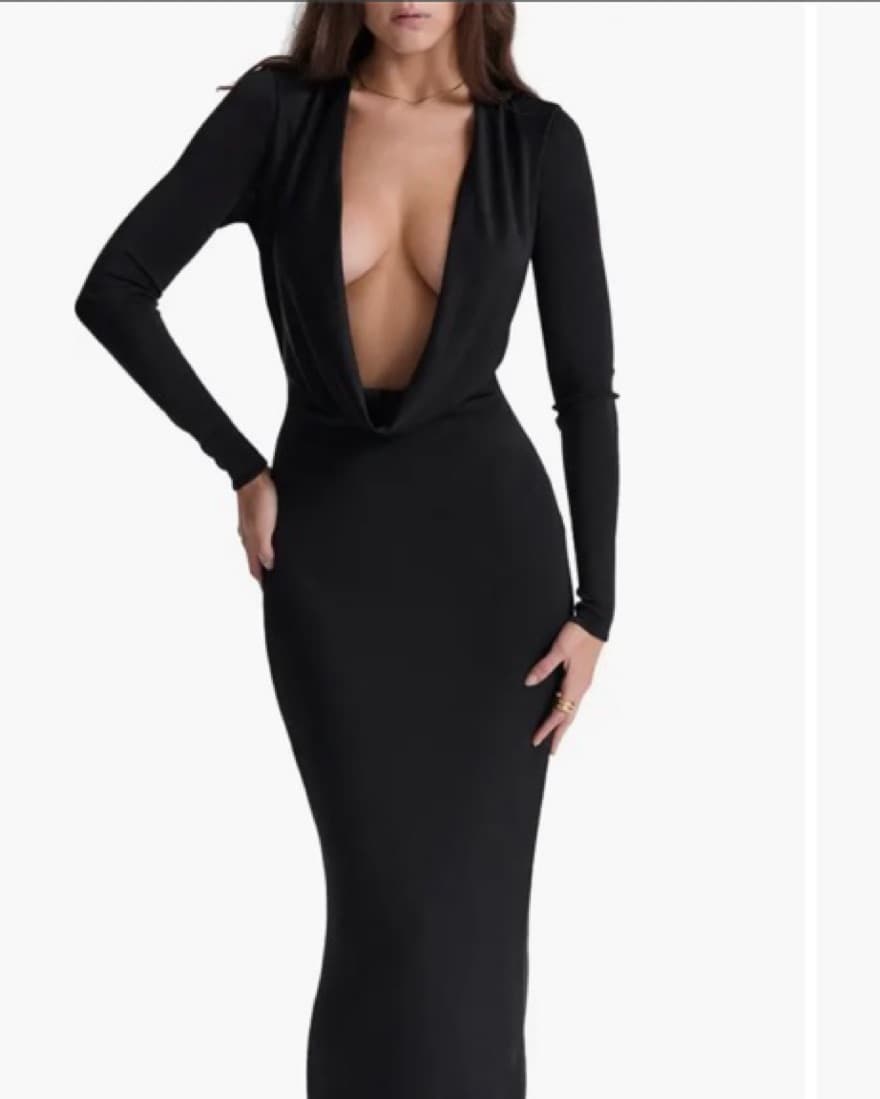 Saskia Plunge Long Sleeve Jersey Gown - Image 1
