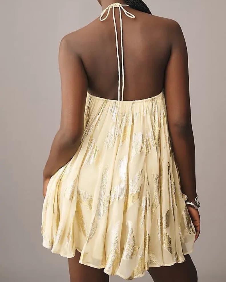 Anthropologie Gold Mini Dress - Image 2