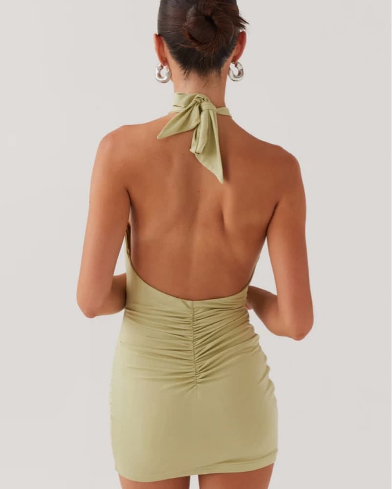 Sage Green Halter Mini Dress - Image 3