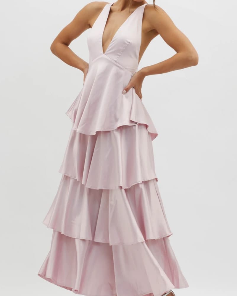 Tiered Frill Strappy Back Dress in Blush - Image 2