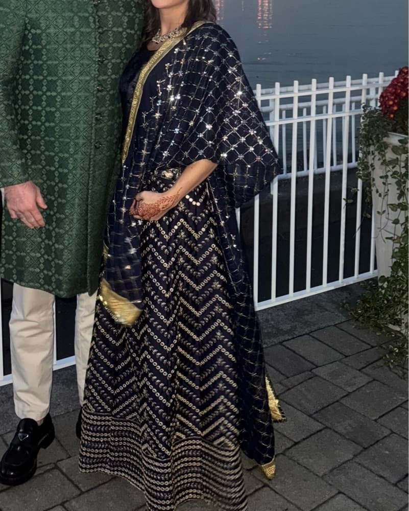 Navy/Gold Custom Lehenga & Dupatta - Image 1