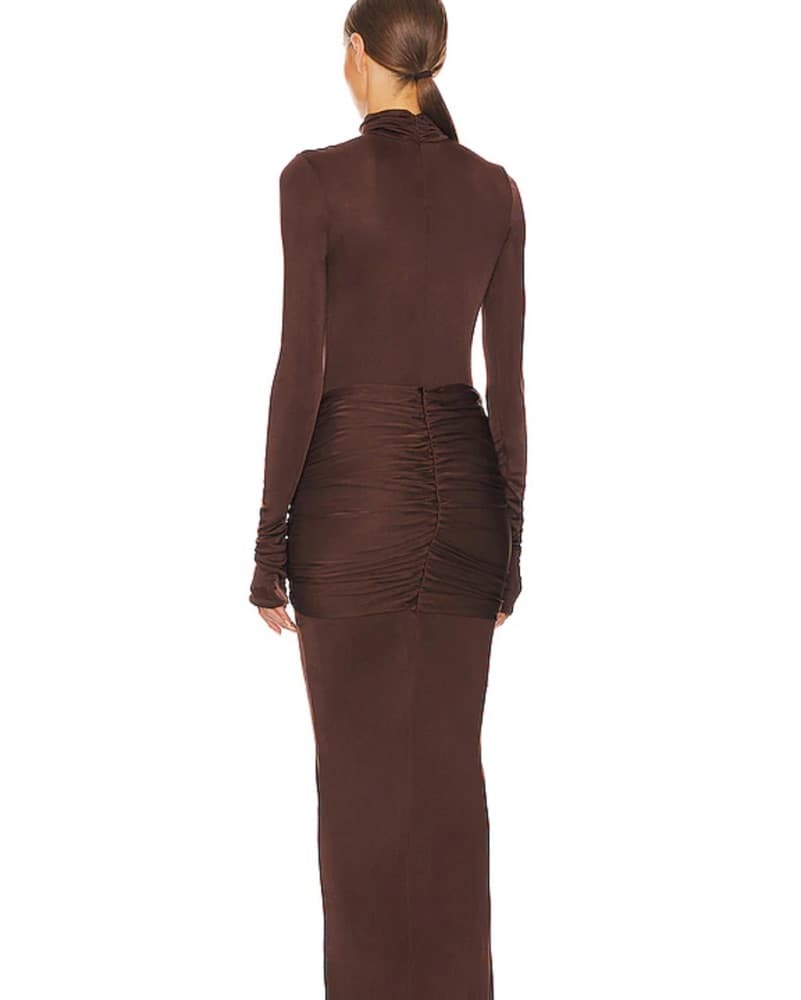 HELSA Elegant Ruched Maxi in Rich Brown - Image 3