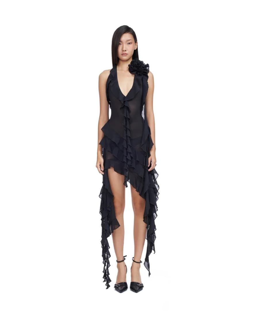 Fanci Club Black Sheer Ruffle Dress - Image 3
