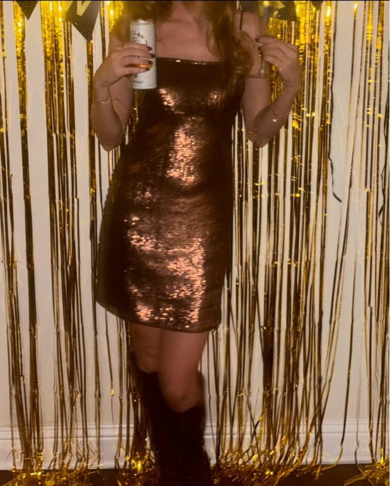Brown Sequin Mini Dress - Image 3