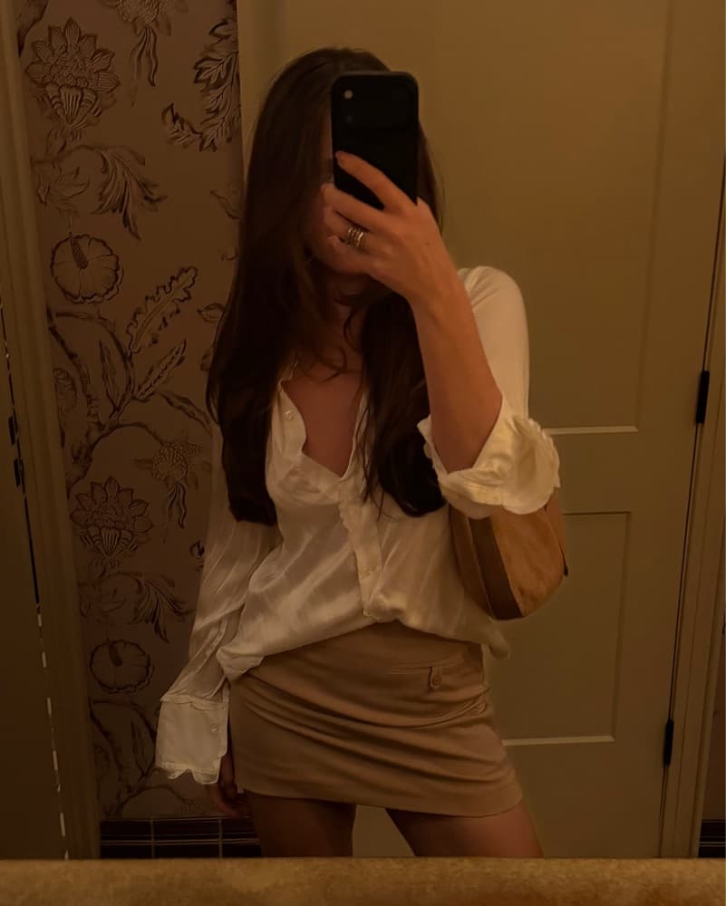 Rails Blouse and Staud Mini Skirt Outfit - Image 1
