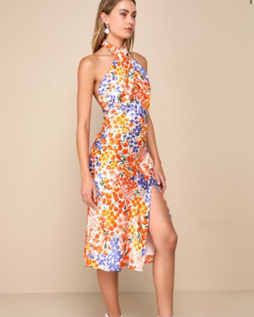 Vibrant Floral Halter Midi Dress - Image 3