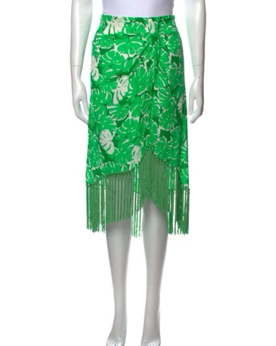 Green Floral Fringe Midi Skirt - Image 1