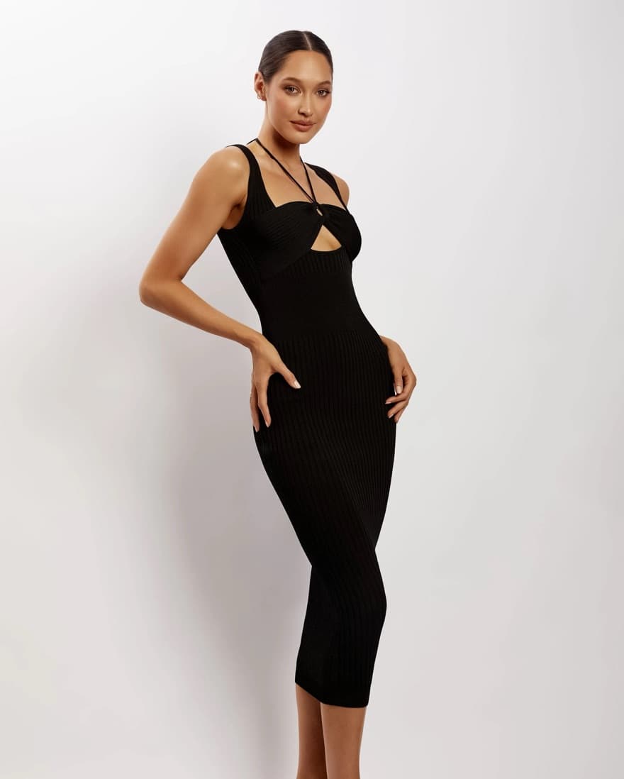 Meshki 	Black Knitted Midi Dres - Image 1