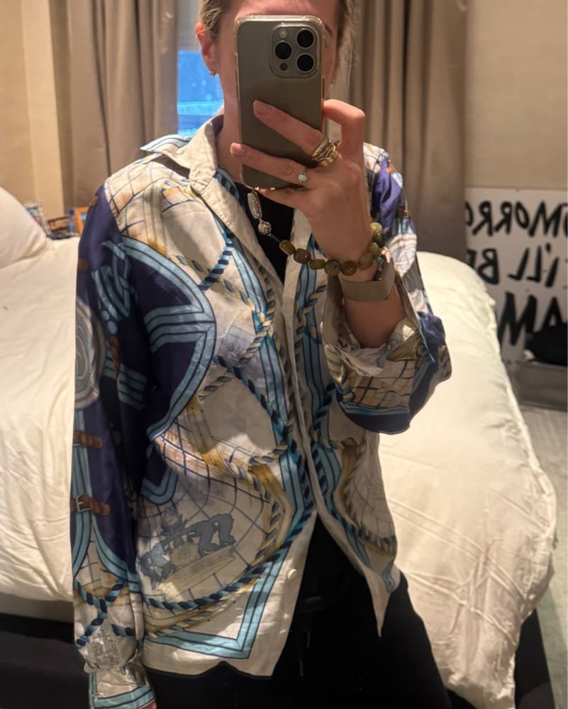 Hermes Blue Silk Button Up - Image 5