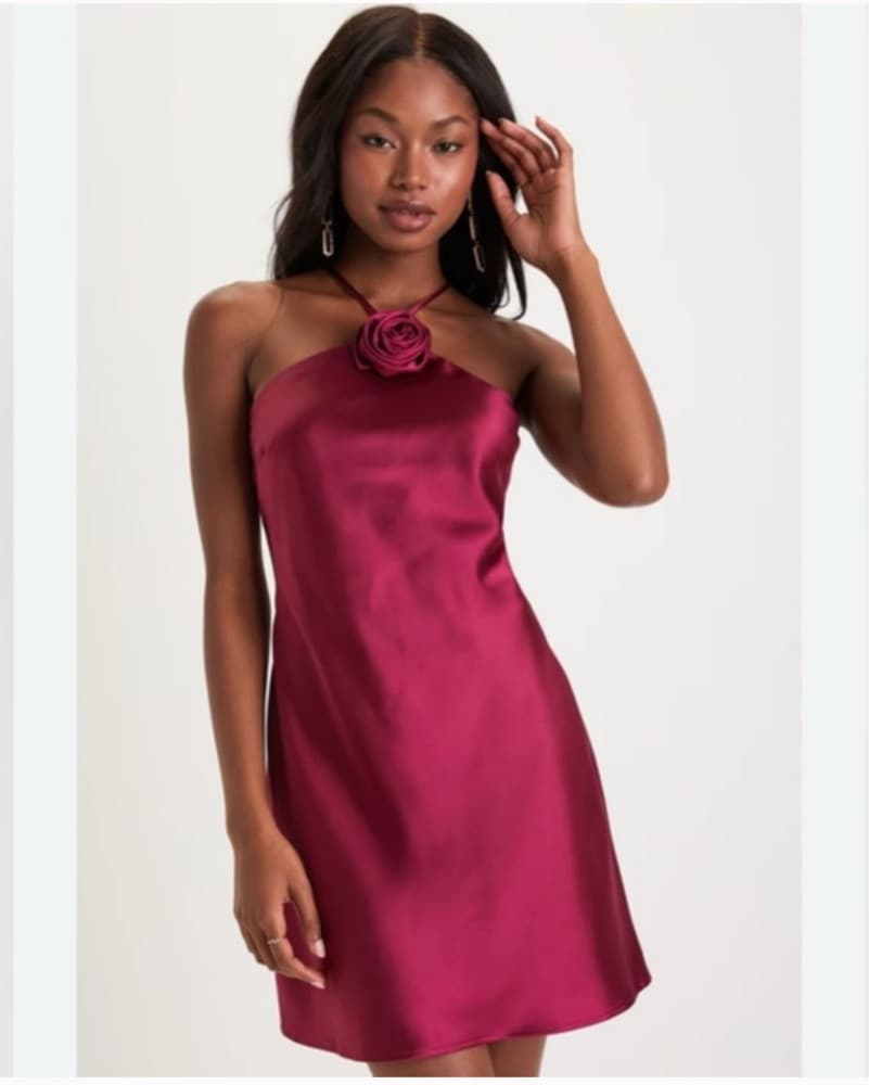 Lulus Red Carpet Sweet Prose Magenta Sat - Image 1