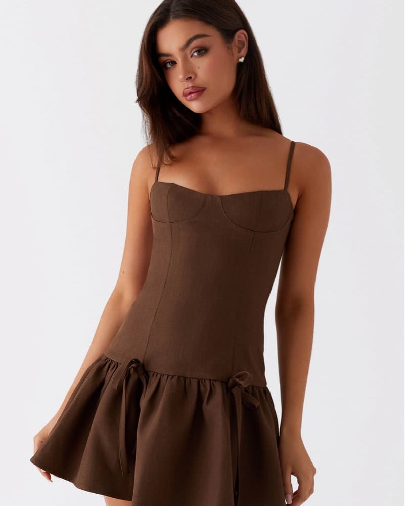 Peppermayo Running Late Mini Dress Brown - Image 1