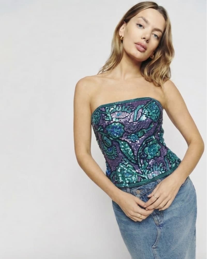 Sequined Strapless Bustier Corset Top  - Image 1