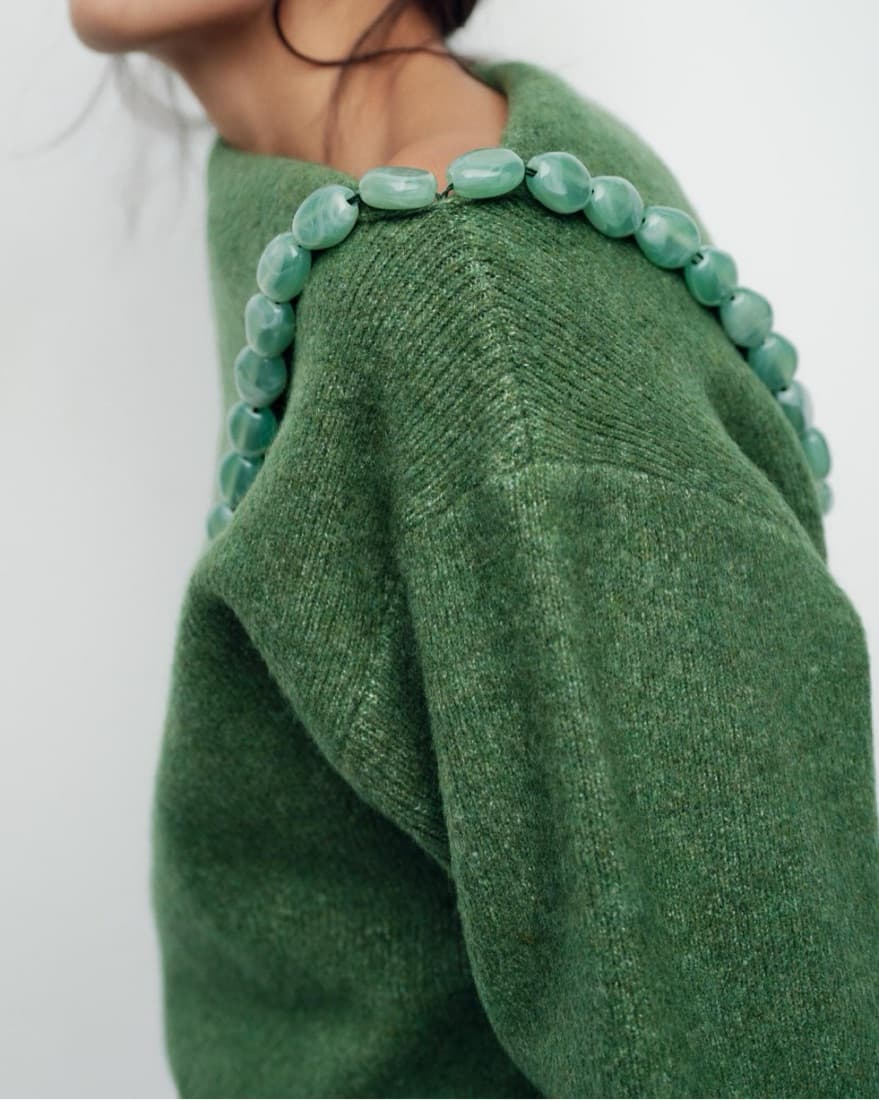 Green One Shoulder Sweater With Gems - Image 4