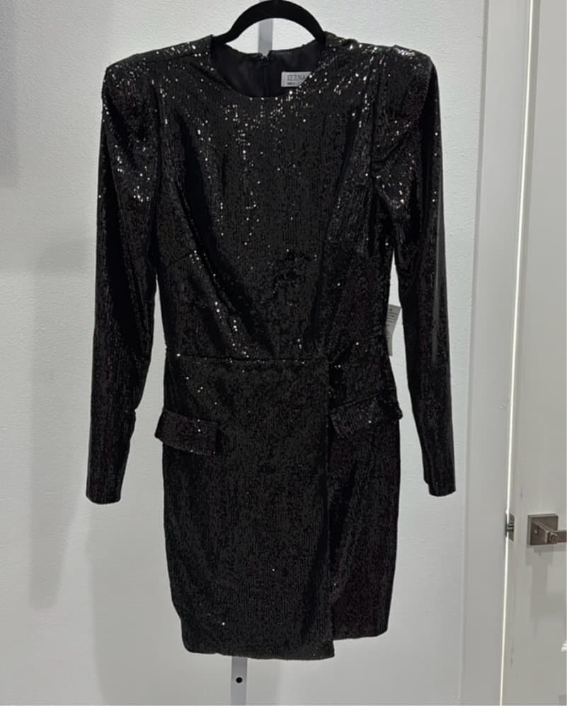 Sparkling Black Sequin Mini Dress - Image 4
