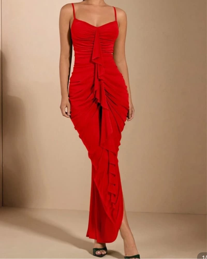 Radiant Red Ruched Gown - Image 2
