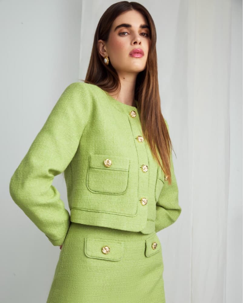 ÊTRE AIMÉ Chic Green Tweed Suit Set - Image 2