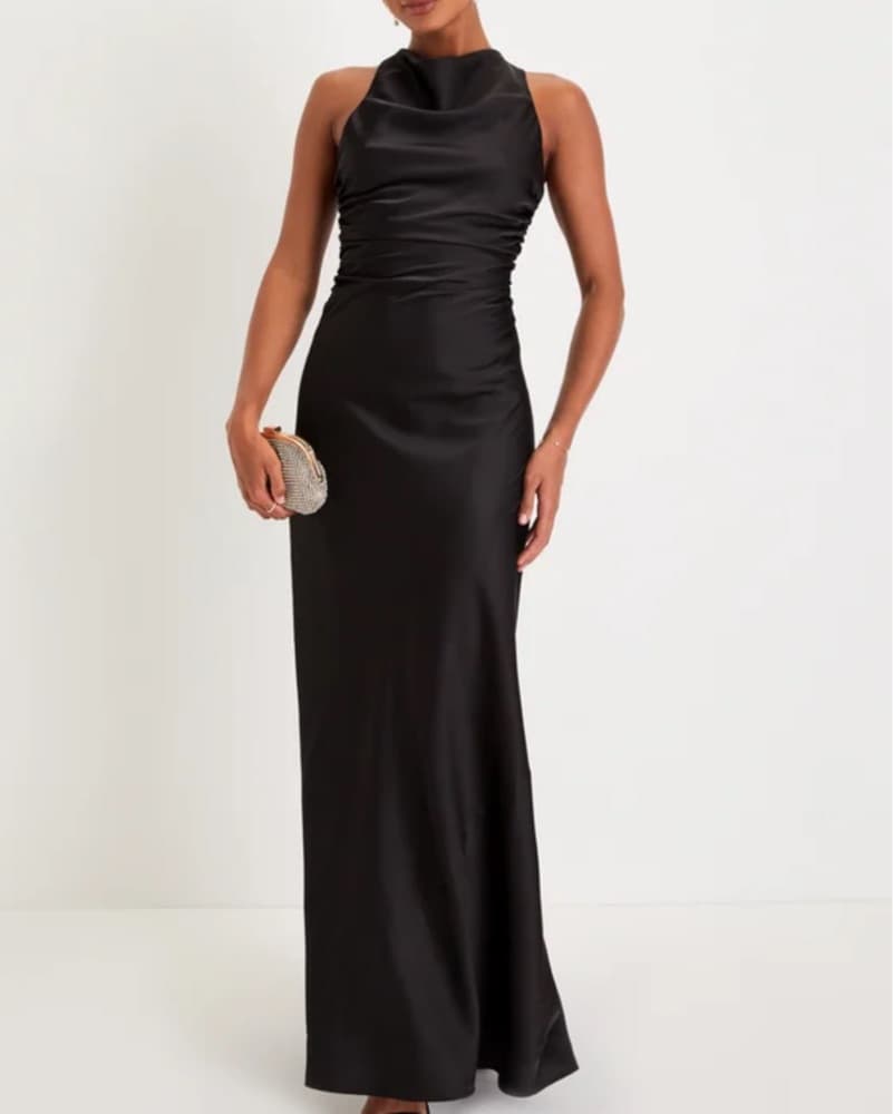 Lulus Black Satin Dress - Image 1