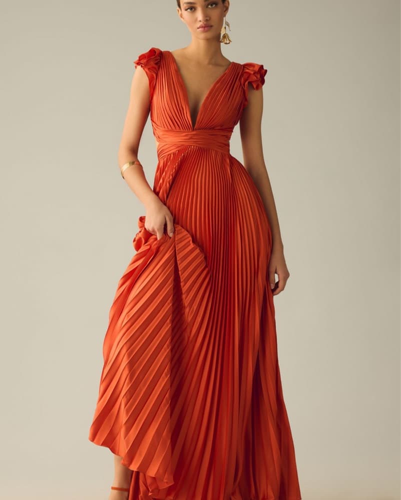 Mac Duggal Pleated Deep-V Lace Up Gown - Image 2