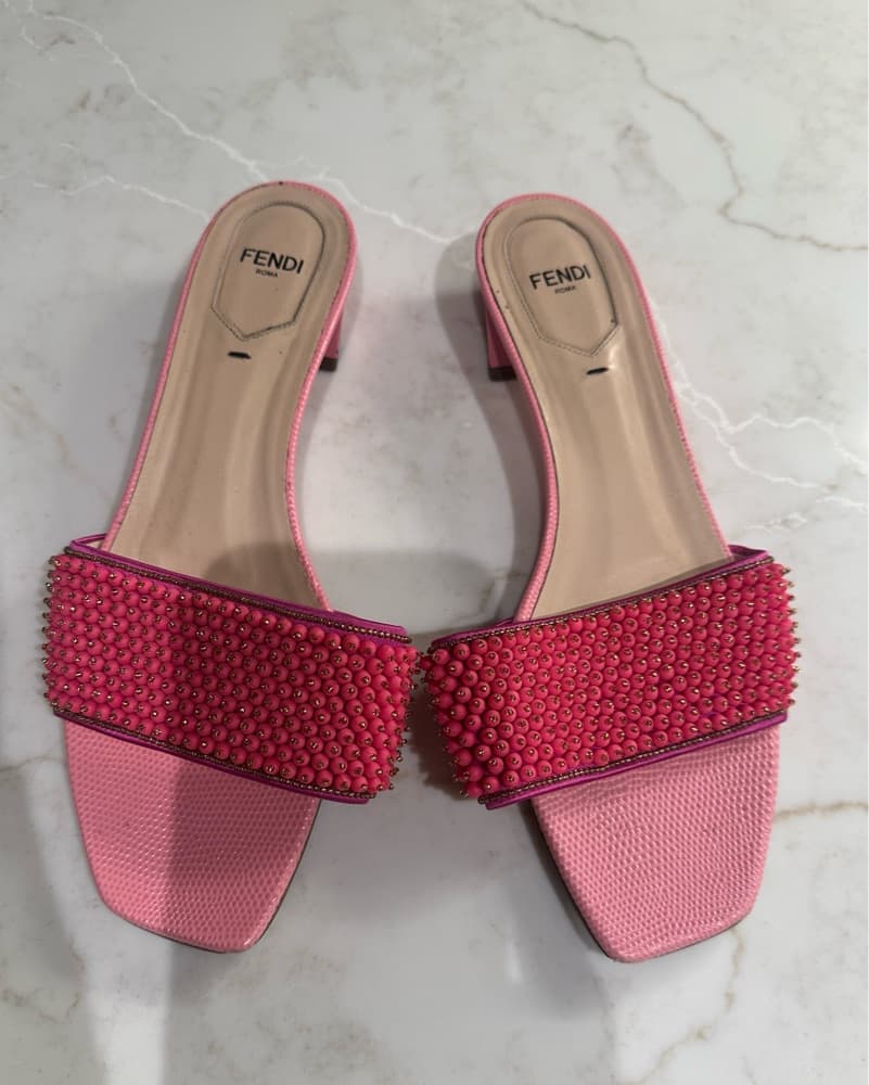 Pink Beaded Fendi Sandals  - Image 1