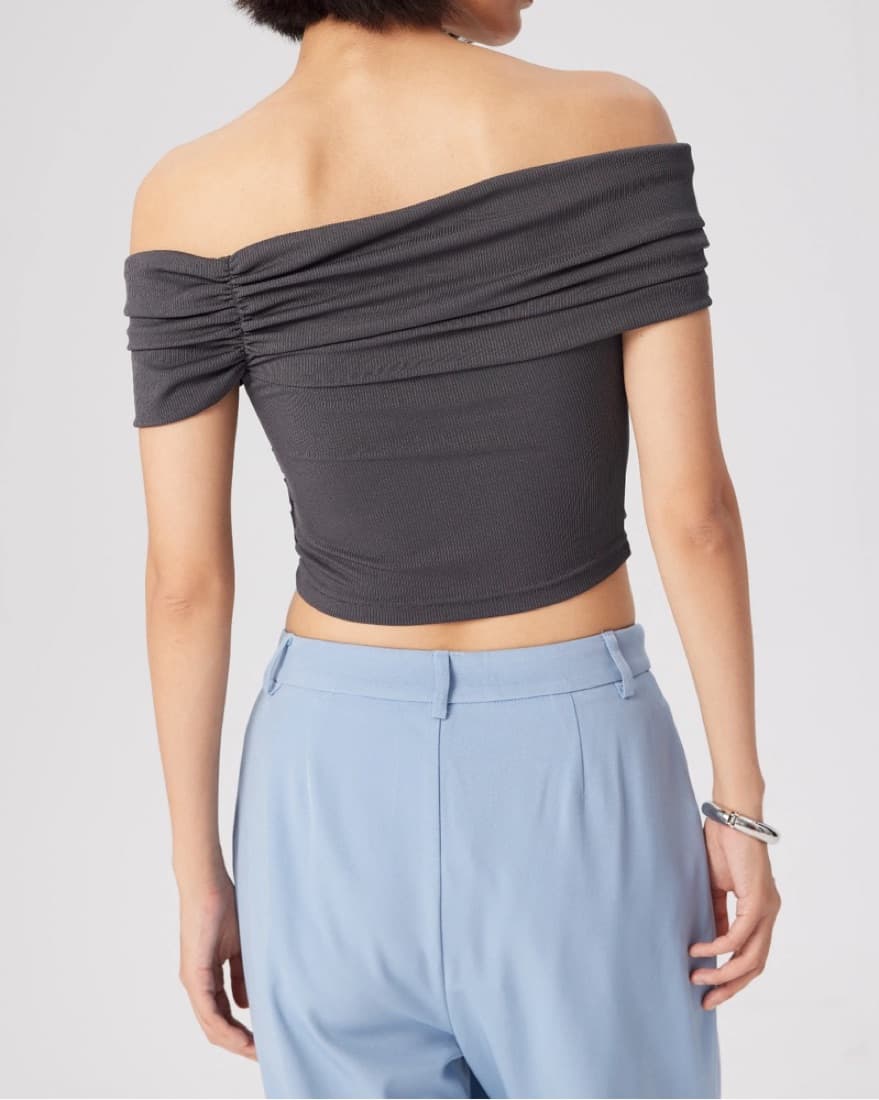 Black Rouched Off Shoulder Top - Image 3