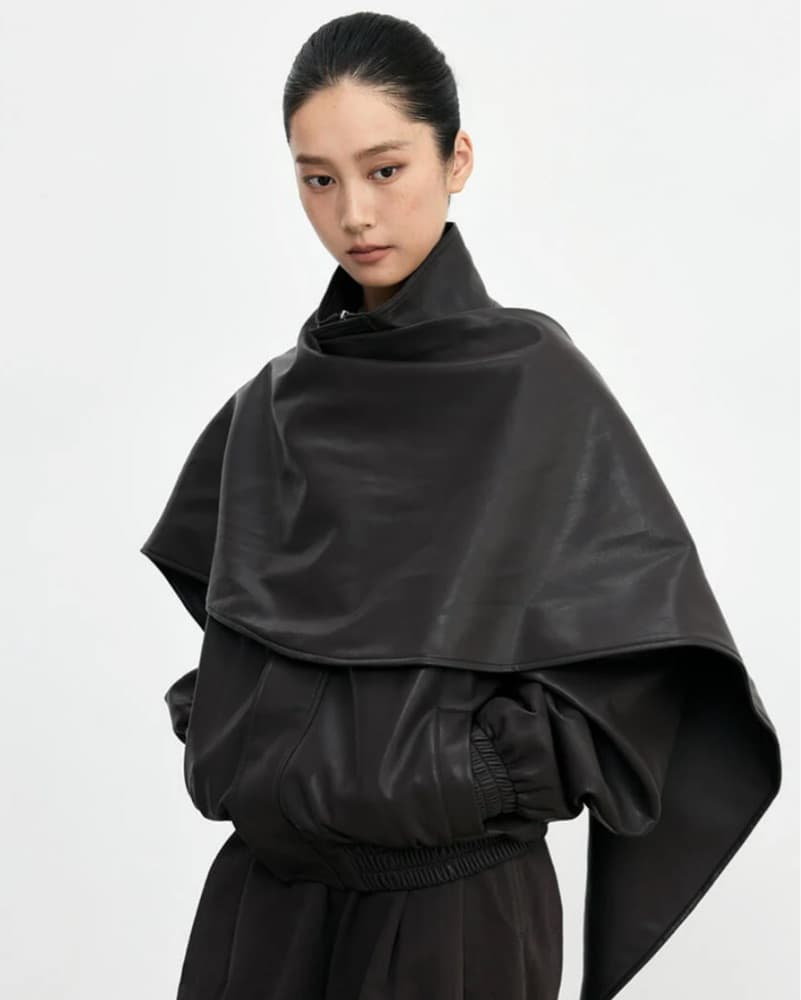 Pixie Market Leather Bomber With Scarf - Image 4