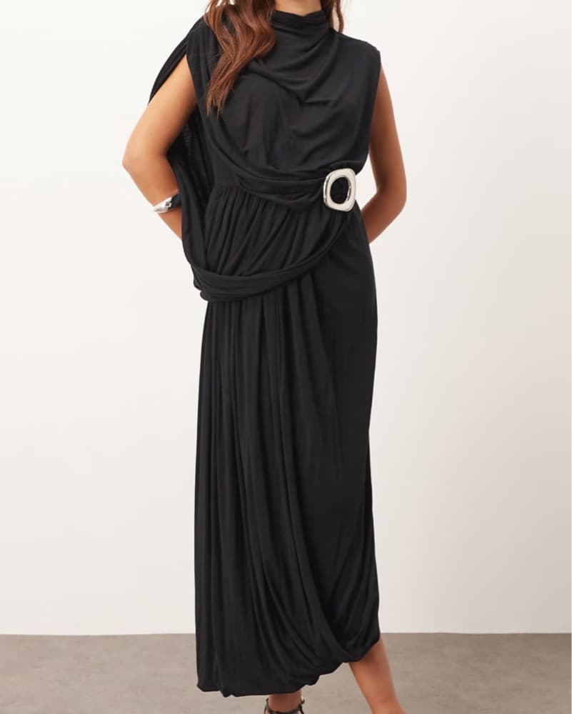 Black Draped Maxi Dress - Image 1