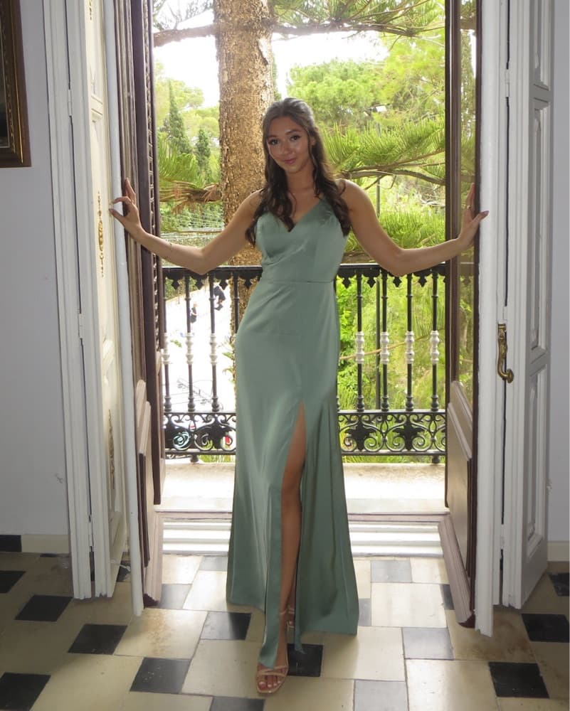 Azazie Jess Matcha Stretch Satin - Image 2