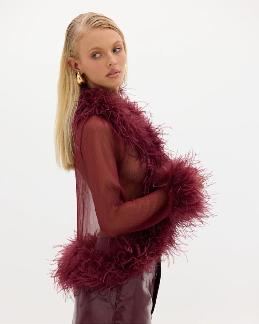 Bubish Sheer Feather Blouse Cherry - Image 4