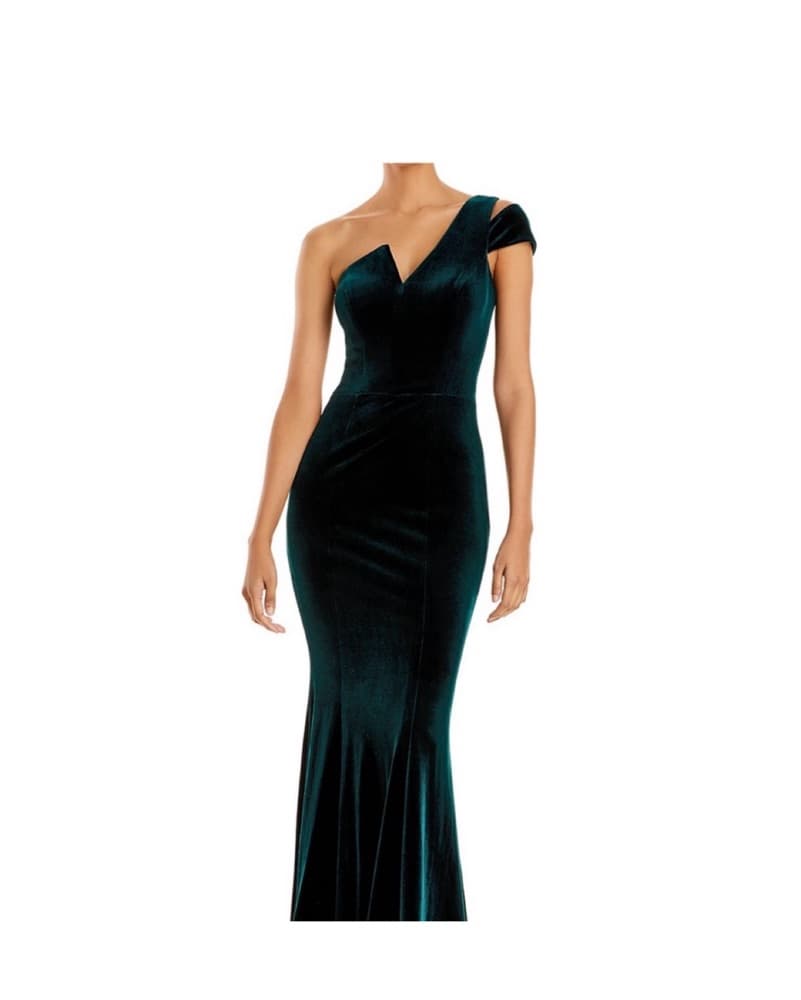 Aqua Green Velvet One Shoulder Gown - Image 1