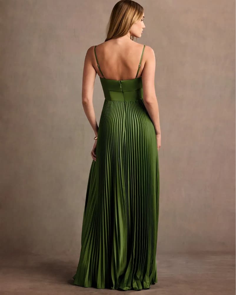 Olive Green Pleated Maxi Dress - Image 4