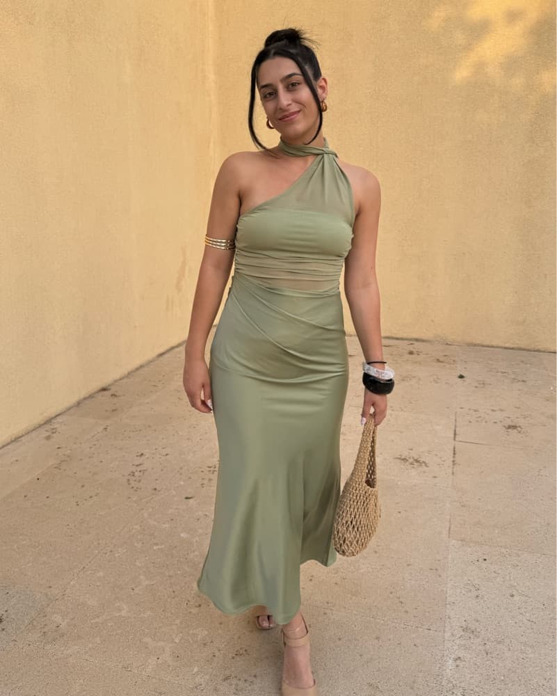 Olive Green Wedding Guest Dress - Image 1