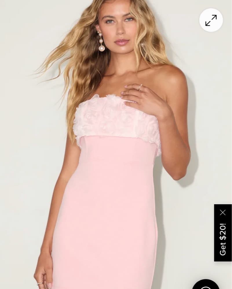 Strapless Pink Rosette Mini Dress - Image 1