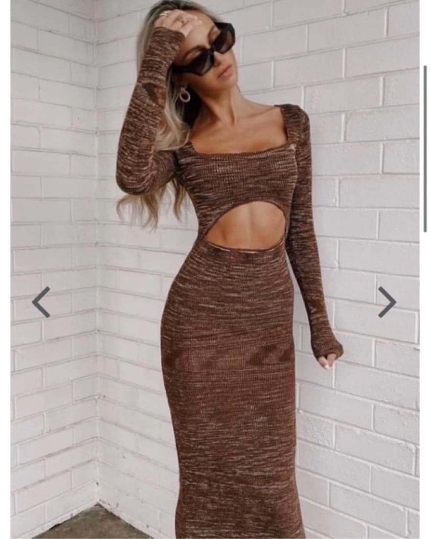 Vrg Grl Midi Brown Cutout Dress - Image 1