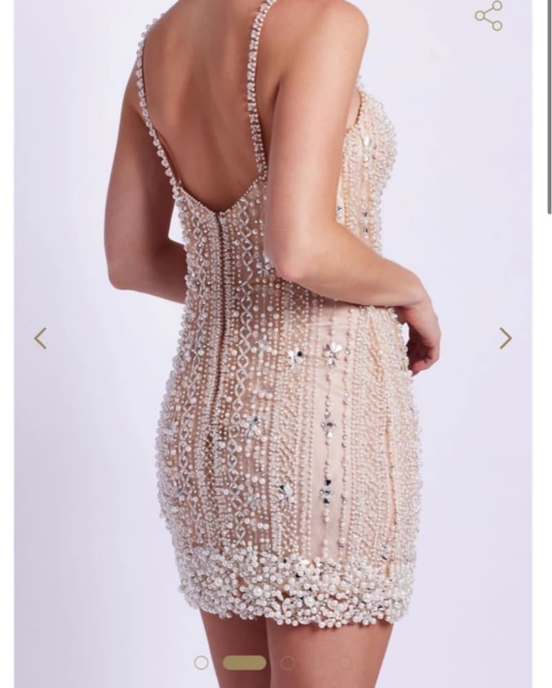 Patbo White Pearl Beaded Mini Dress XS - Image 6