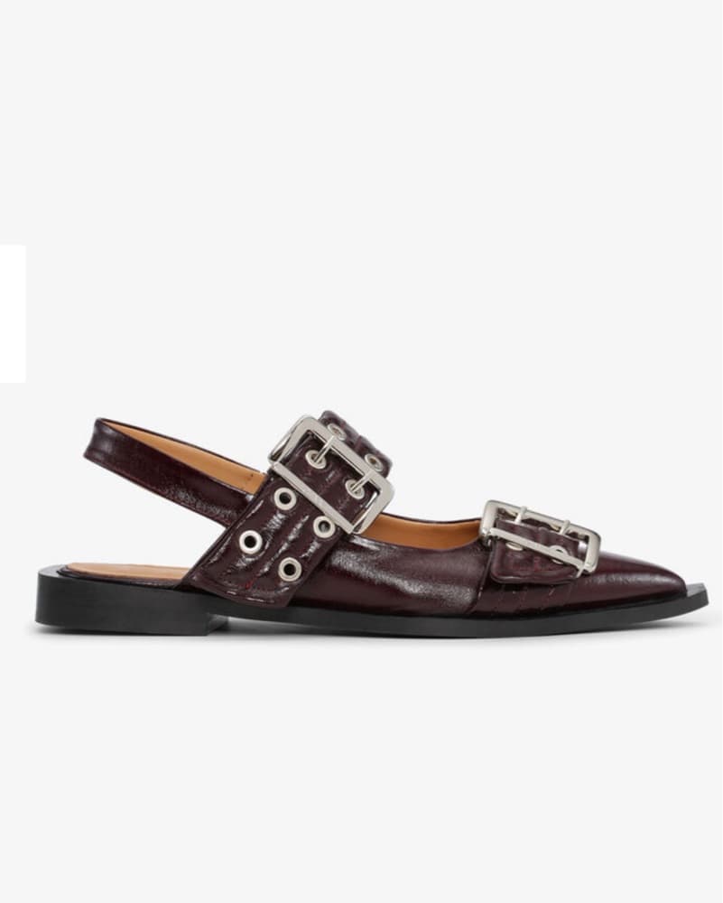 Ganni Buckle Ballerinas Flat Burgundy - Image 3