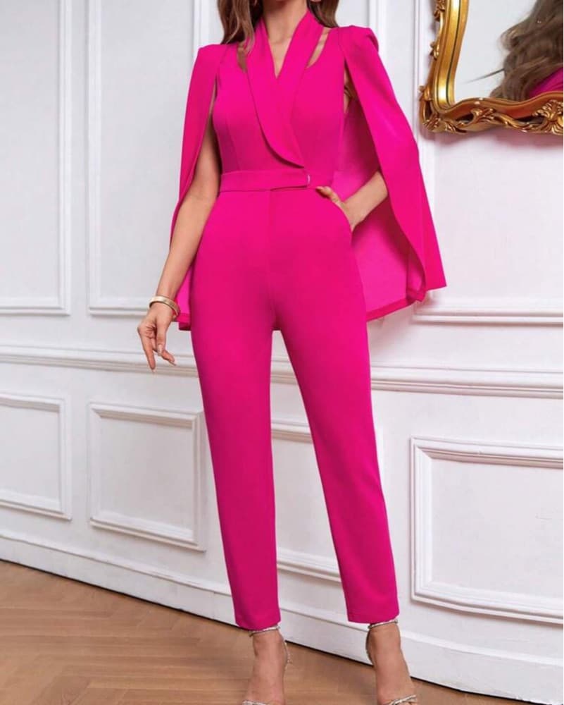 Hot Pink Blazer Cape Jumpsuit  - Image 3