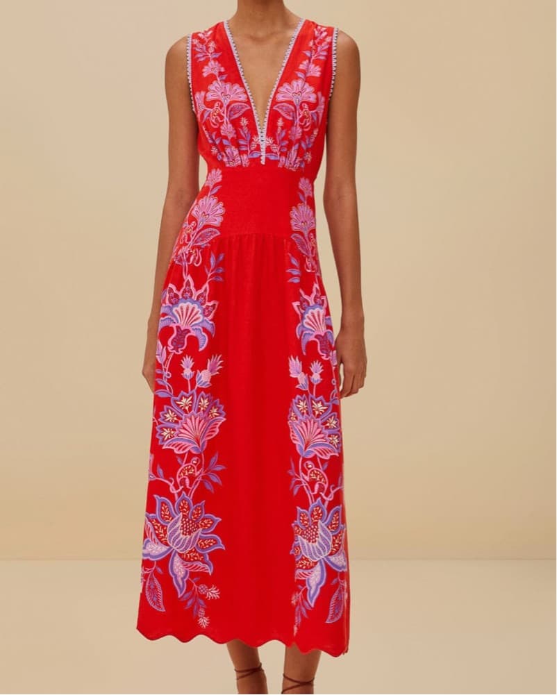 Red Porcelain Garden Linen Midi - Image 1
