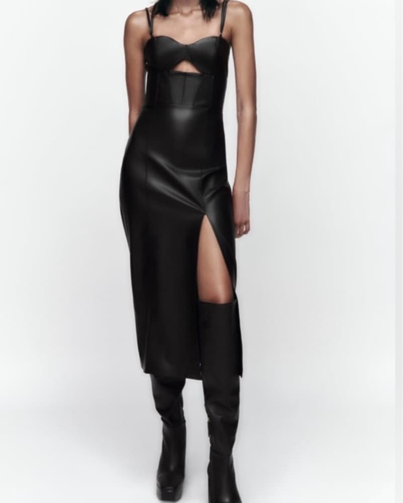 Zara Black PU Leather Cut Out Dress - Image 1