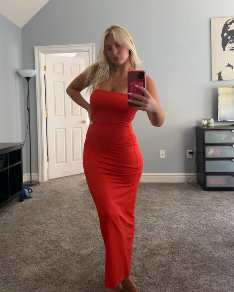 Red Orange H&M Bodycon Maxi Dress - Image 4